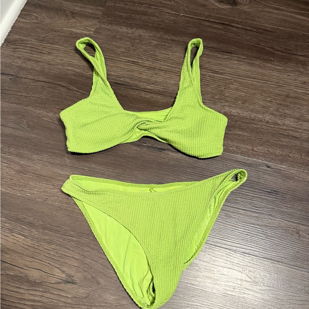 FashionNova Lime Green Textured Bikini Set